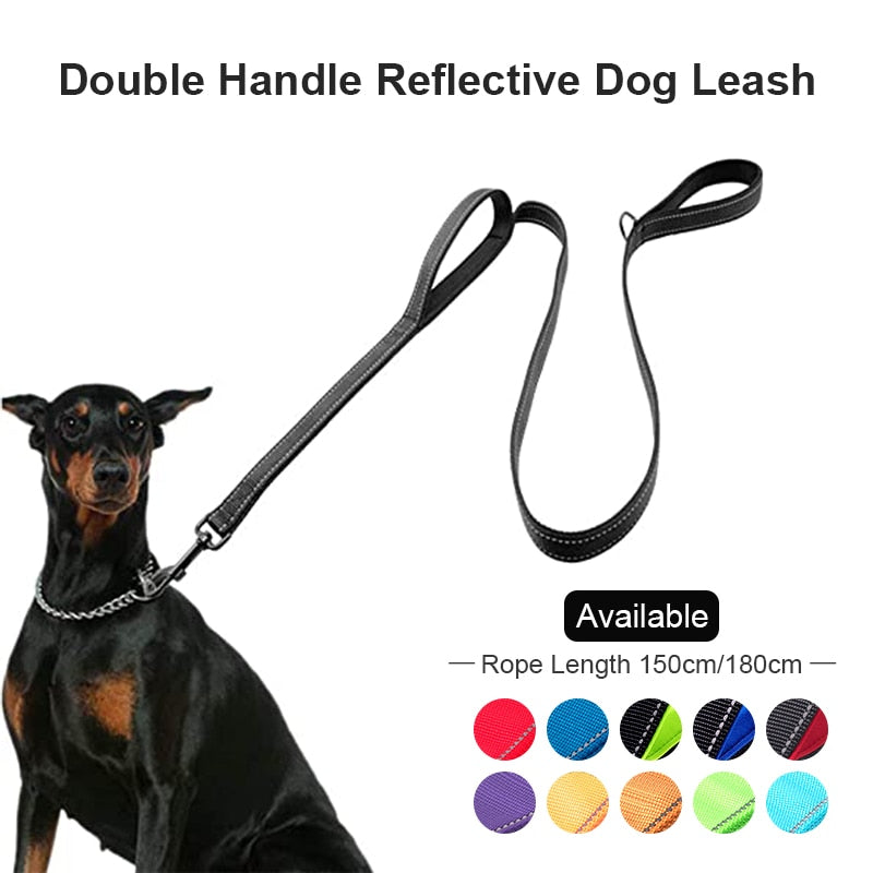 Dual Handle Dog Leash Reflective Padded Dog Leash Heavy Duty Lead Rope For Small Large Dogs Outdoors Trainning Running Pet Leash