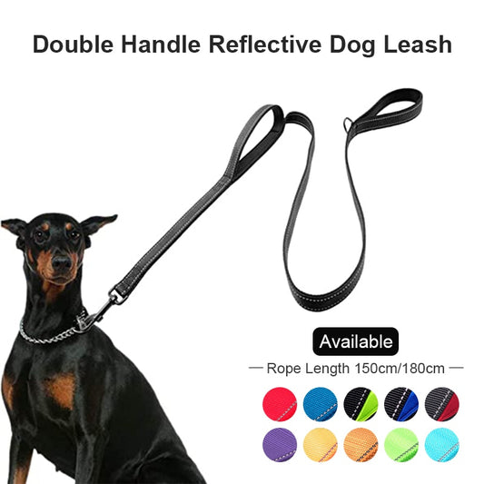 Dual Handle Dog Leash Reflective Padded Dog Leash Heavy Duty Lead Rope For Small Large Dogs Outdoors Trainning Running Pet Leash