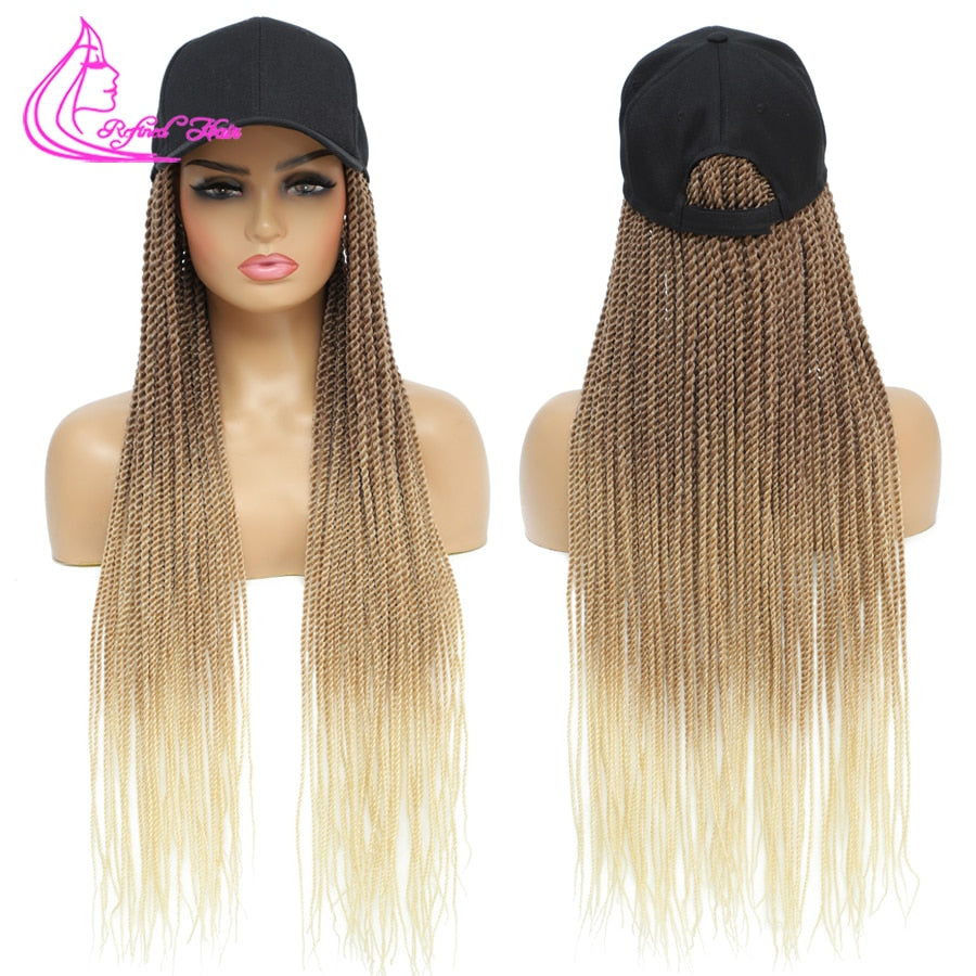 Braided Hat Wigs Baseball Cap with Twist Braid Hair extensions Hat With Senegalese Twist Hair attached for Black White woman