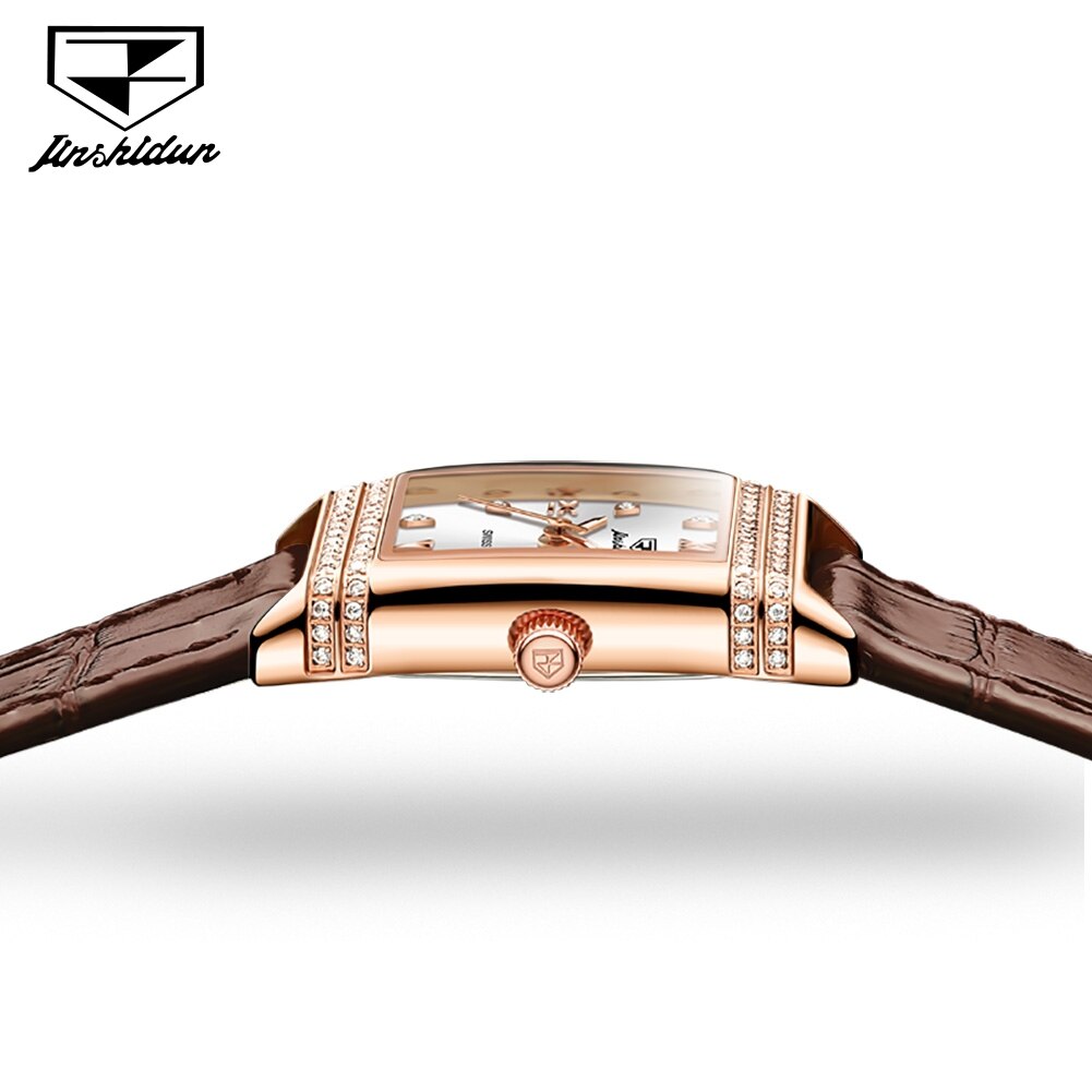 JSDUN Luxury Diamond Dial Leather Wristband Fashion Square Rose Gold Quartz Wrist - DJVWellnessandPets