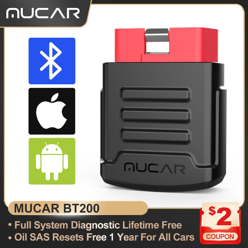 MUCAR BT200 / BT200 Pro OBD2 Scanner Auto Full System Diagnostic Lifetime Free Oil SAS Reset Free 1 Year Car Diagnosis Tools