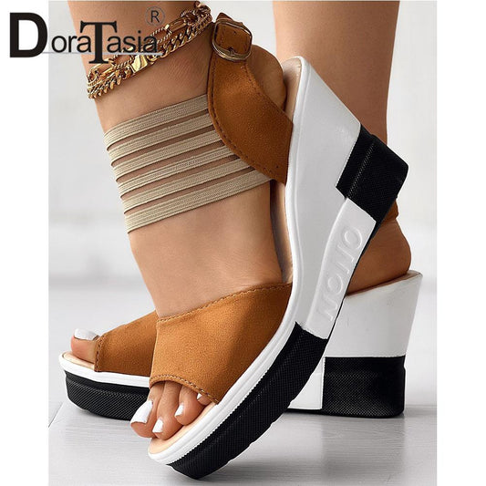 New Peep Toe Platform Summer Sandals Fashion Mixed Colors Wedges High Heels  Sandals Casual Party Woman Shoes