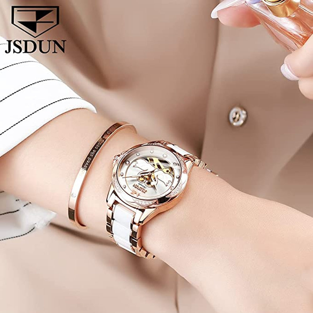 Luxury Mechanical Love Swan Design Elegant Ceramics Strap Waterproof  Watch - DJVWellnessandPets