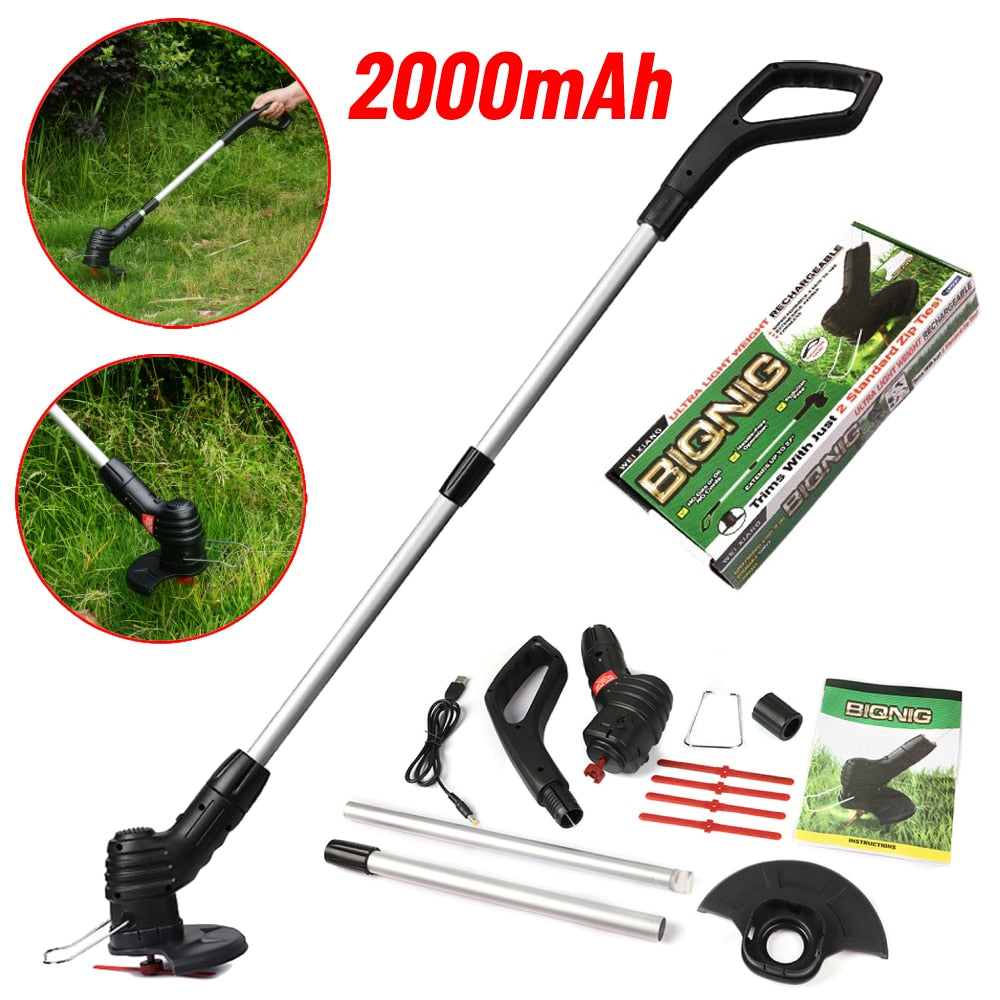 Electric Lawn Mower 2000mAh Li-ion Battery Cordless Grass Trimmer Machine Length Adjustable Cutter Pruning Garden Tools