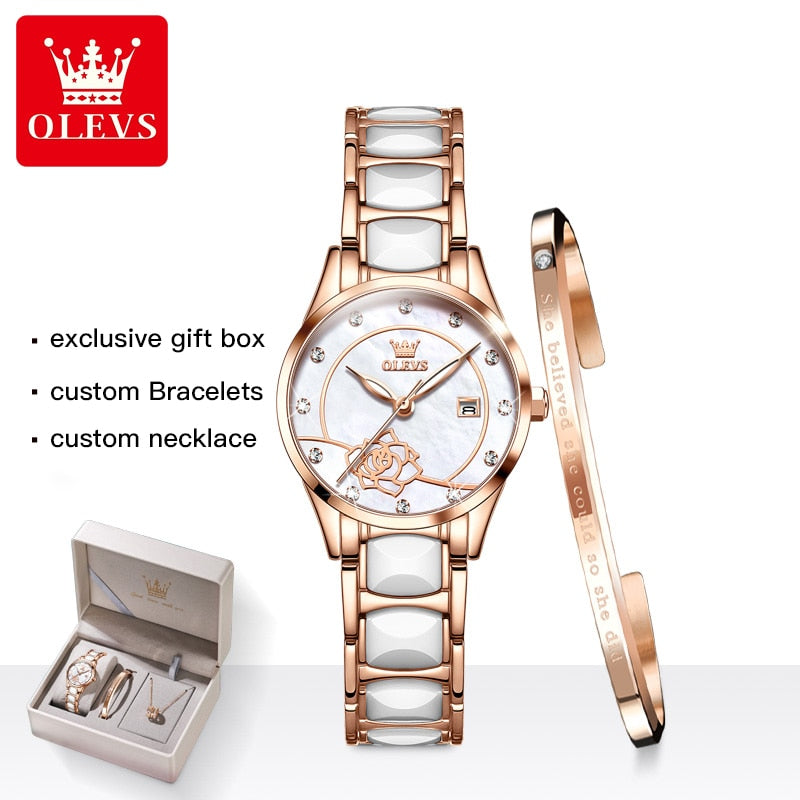 OLEVS Quartz Waterproof Stainless Steel Ceramic Luxury Ladies Watch