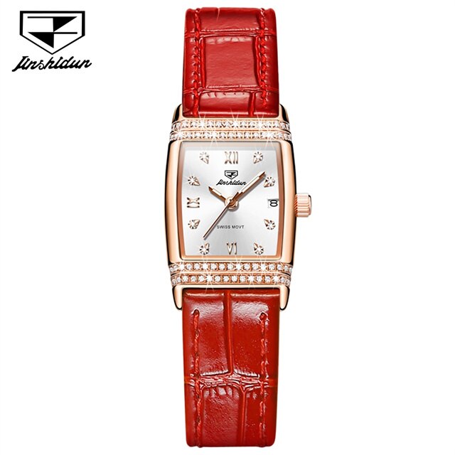 JSDUN Luxury Diamond Dial Leather Wristband Fashion Square Rose Gold Quartz Wrist - DJVWellnessandPets