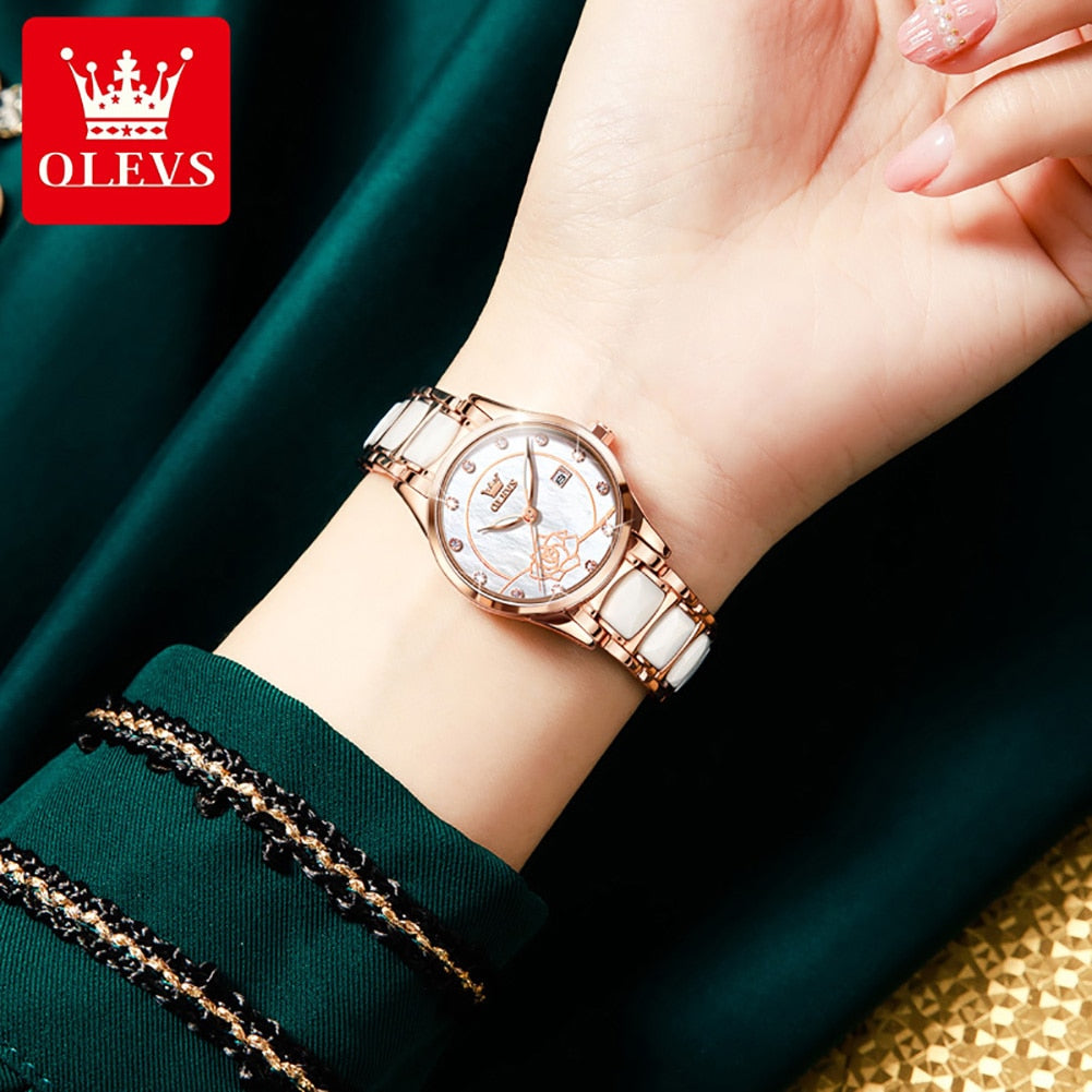 OLEVS Quartz Waterproof Stainless Steel Ceramic Luxury Ladies Watch