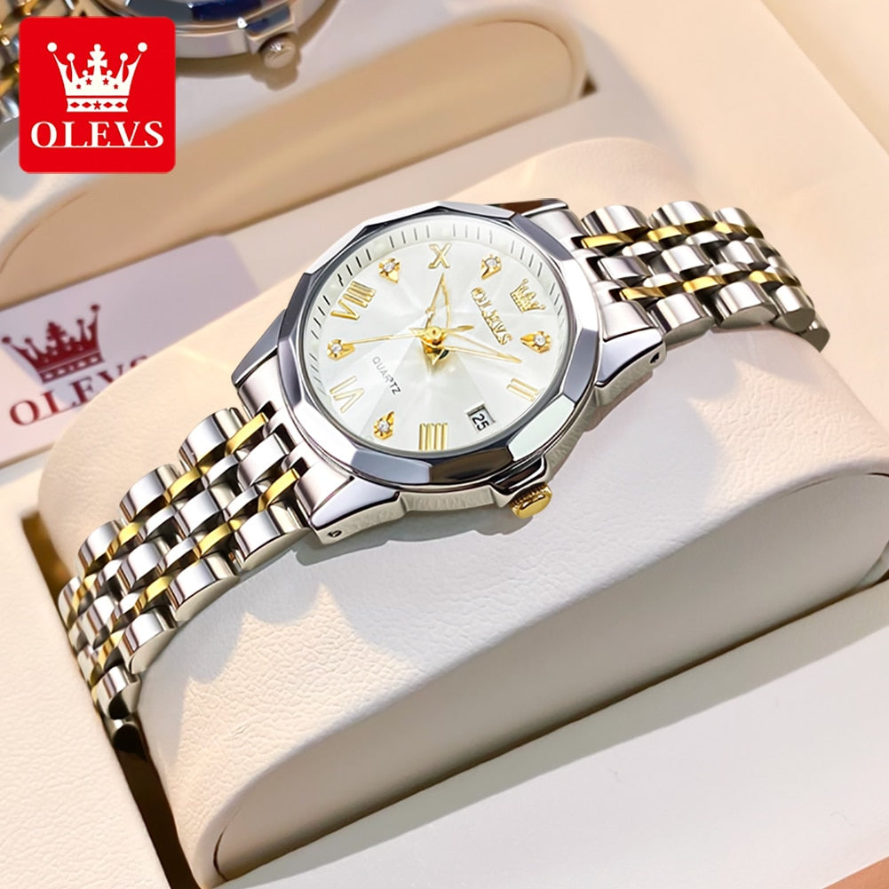 OLEVS Quartz Stainless Steel Dual Calendar Luxury Top Brand Waterproof Ladies Watches