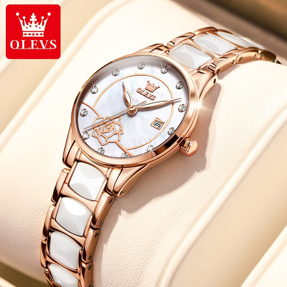 OLEVS Quartz Waterproof Stainless Steel Ceramic Luxury Ladies Watch