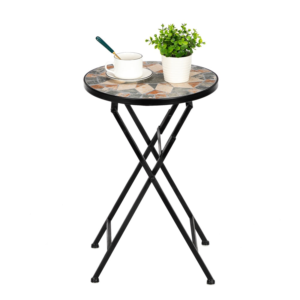 Foldable 20 Inche High Installation-Free Outdoor Mosaic Table Courtyard Garden Side Table Ceramic Inlaid Star Pattern [US-Stock] - DJVWellnessandPets