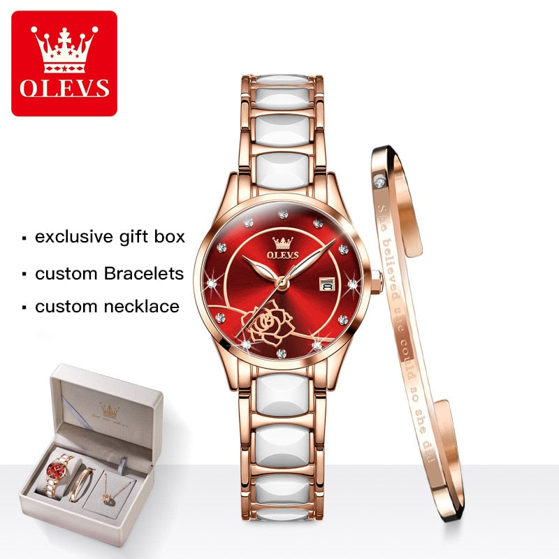 OLEVS Quartz Waterproof Stainless Steel Ceramic Luxury Ladies Watch