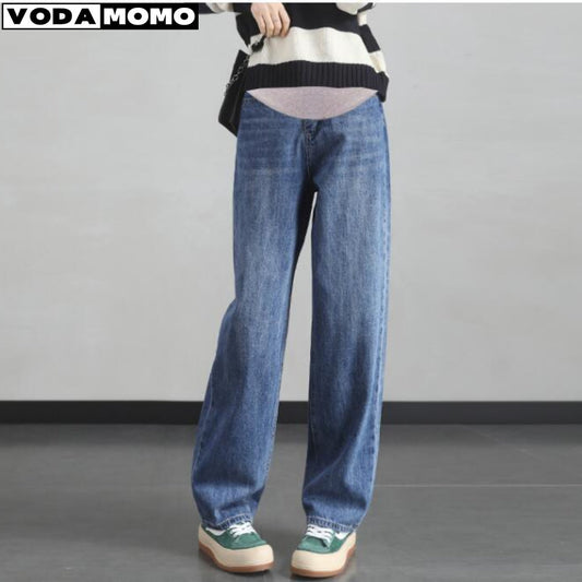 2023 Spring Fashion Stretch Straight Denim Maternity Jeans Elastic Waist belly Casual Pants Clothes for Pregnant Women trousers