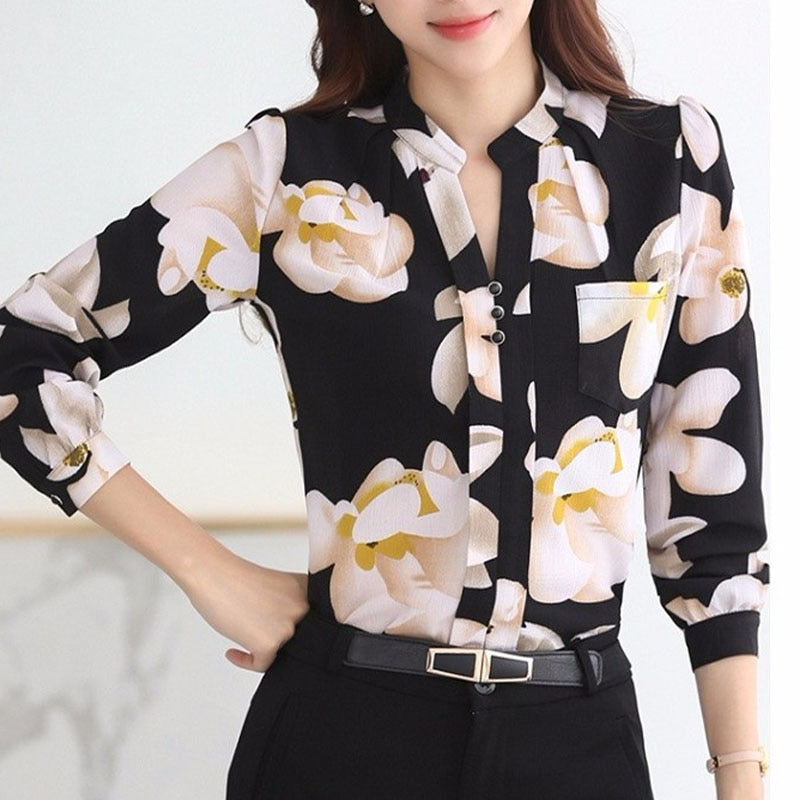 Ladies Slim Chiffon 2023 Office Work Wear Shirt Plus Sizes - DJVWellnessandPets