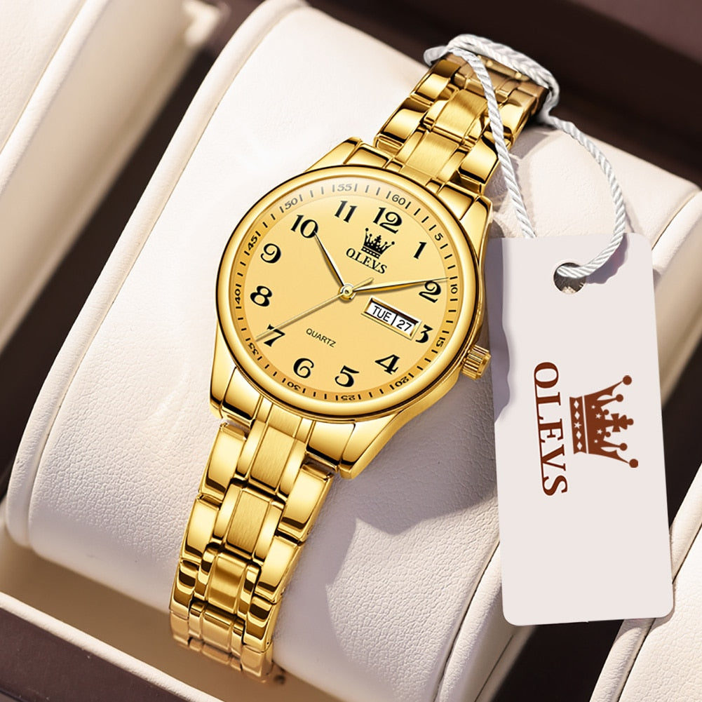 OLEVS Quartz Gold Silver Luxury Waterproof Stainless Steel Date Digital Watch Jewelry