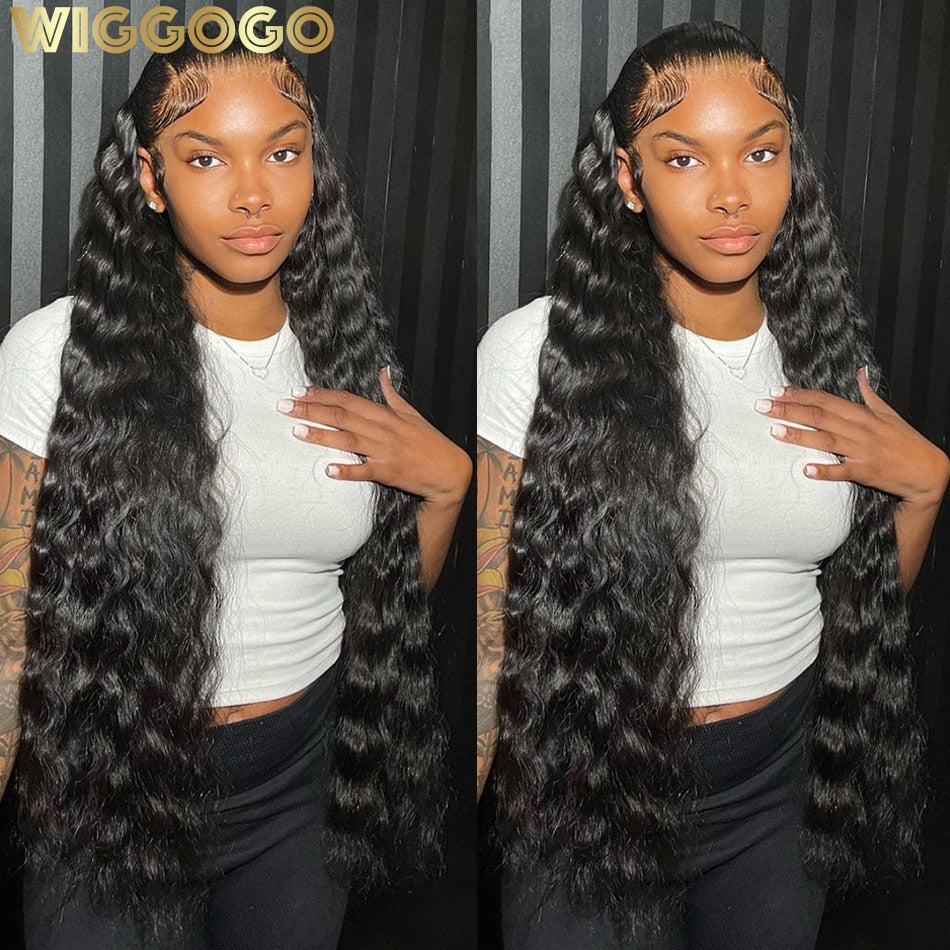 Wiggogo 40 Inch Human Hair 13X4 Deep Wave Frontal Wig 13X6 Curly Hd Lace Front Wigs Brazilian Water Wave 5x5 Hd Lace Closure Wig