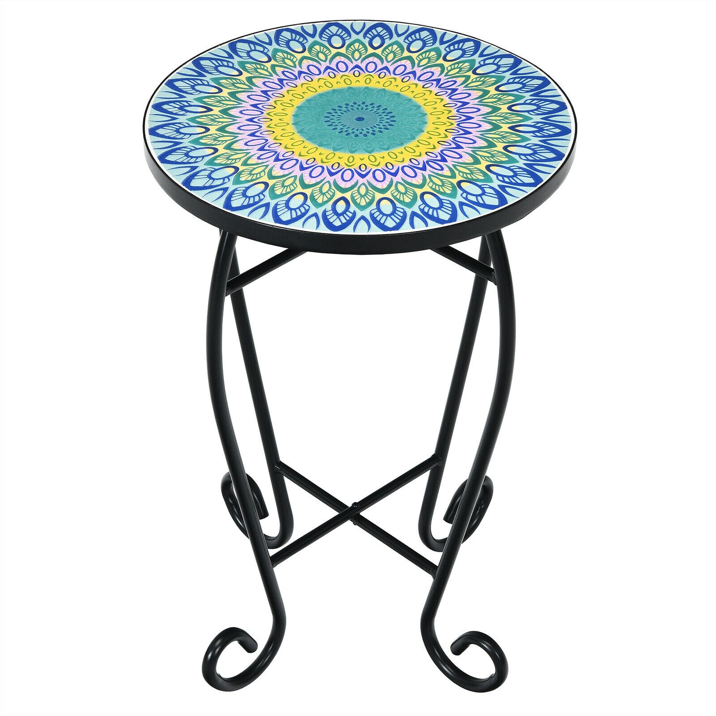 Costway Mosaic Side Table Accent Table Round Balcony Bistro End Table Blue  HZ10032 - DJVWellnessandPets